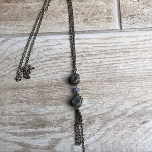 Pyrite bead and chain tassel necklace